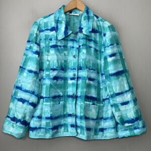 Susan Graver Jacket Size Small Silky Blue Abstract Artsy Dopamine Office Career